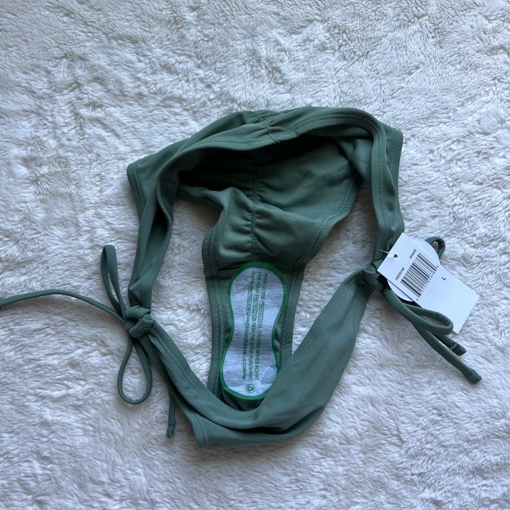 Hot Water Agave Green Side Tie Ruched Back Bikini Bottoms Large 24ZZ0140 New